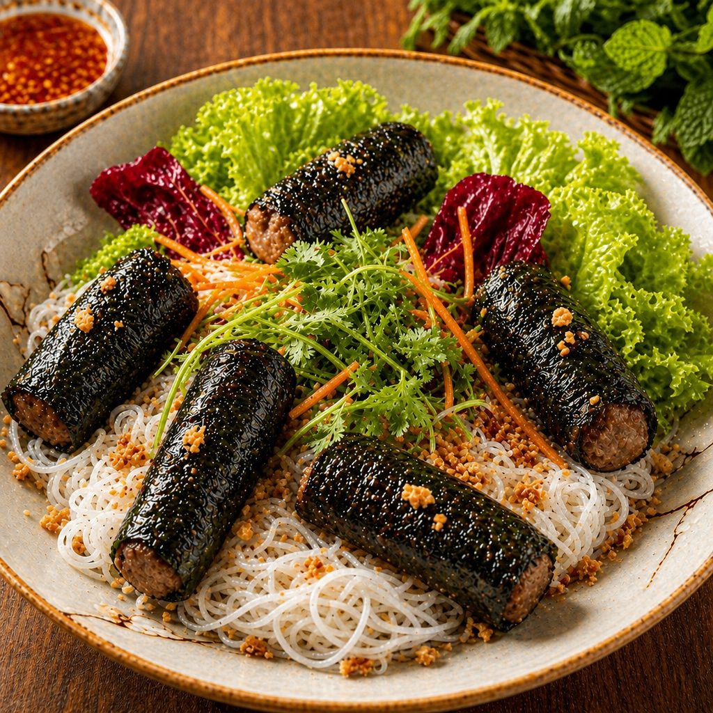B6_ Noodle Salad with Grilled Pepper Leaf Beef Rolls.
